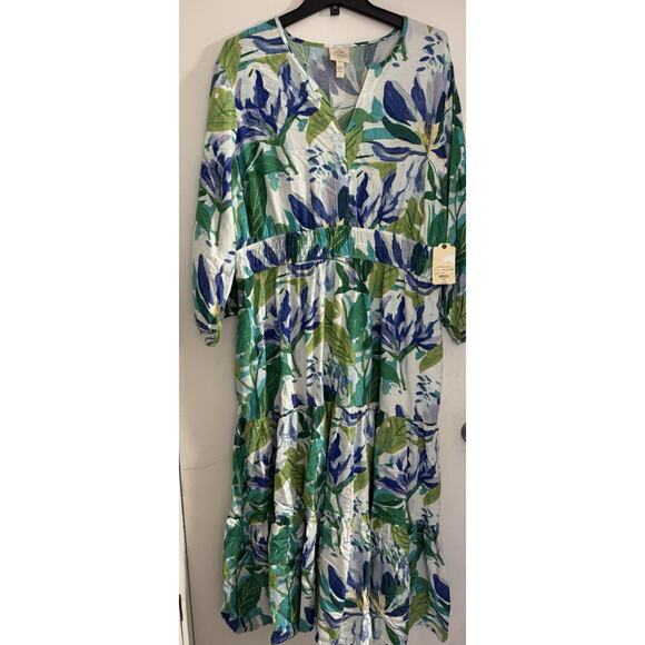 St. Johns Bay Dresses & Skirts - St. Johns Bay Women’s Long Sleeve Floral Maxi Dress Size XXL Tiered Linen Blend